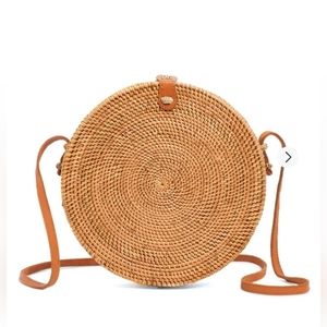 Handmade Rattan & leather woven canteen crossbody